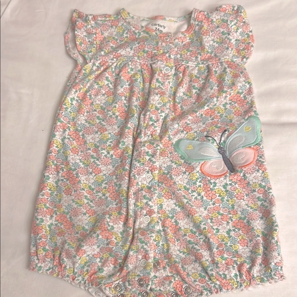 Carter's Pink and Green Floral Sleep Sacks with Ruffled Sleeves